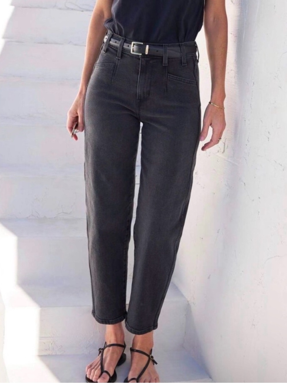AYR 25 The Beat Jeans Washed Fade Black Barrel Relaxed Ankle Office Work Career